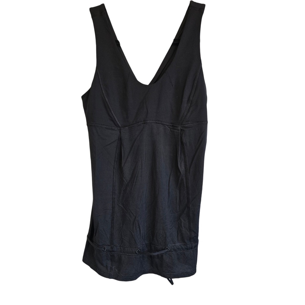 Lululemon Black V-Neck Pleated Cinchable Hem Activewear Tank Top Womens